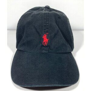 Polo Ralph Lauren Hat Mens Big & Tall Leather Strapback Black Faded Preppy Cap